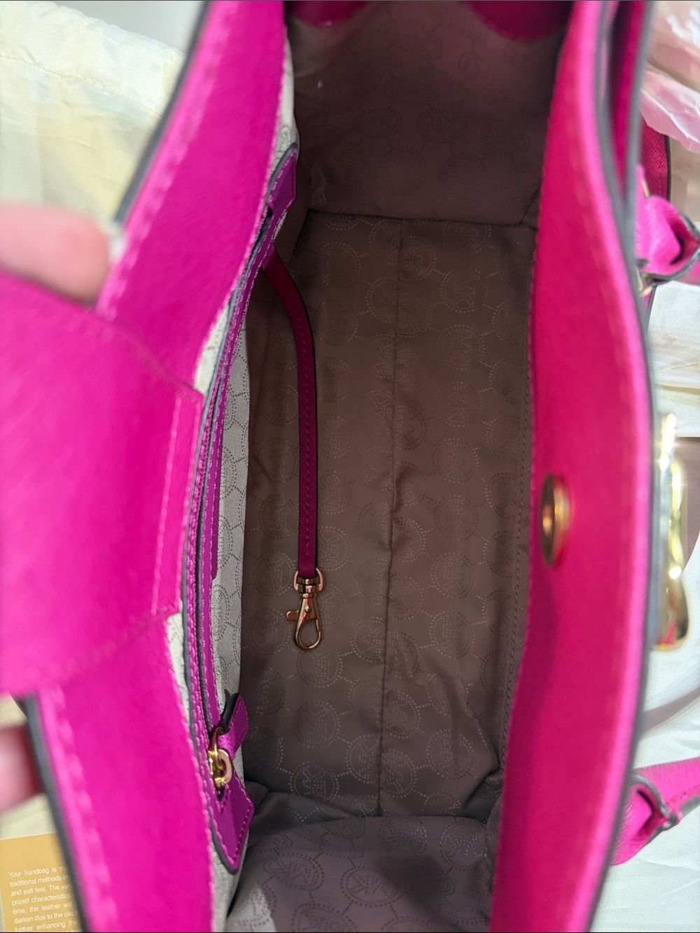 Michael Kors Fuchsia Purple Hamilton Saffiano Leather Satchel with Gold Hardware - Picture 9 of 10